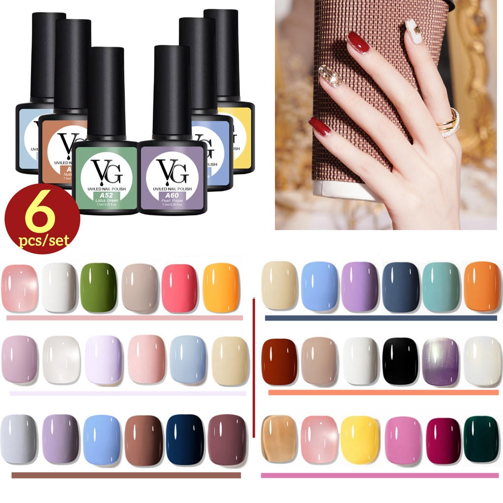 6 Pcs Gel Nail Polish Kit Spring Summer Colors Gel Polish Base Top Coat