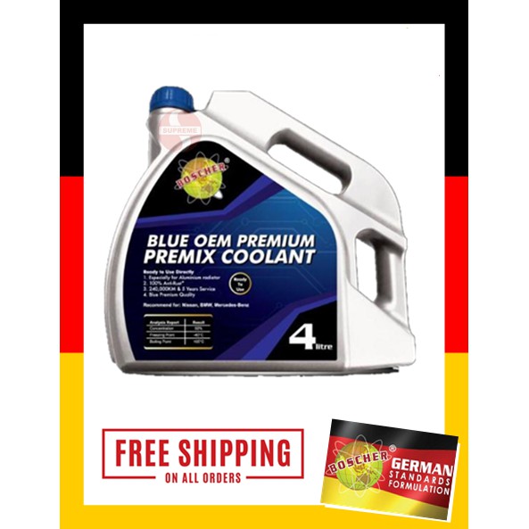 Boscher Blue OEM Premium Coolant PreMixed Blue Color 4Liter For Car