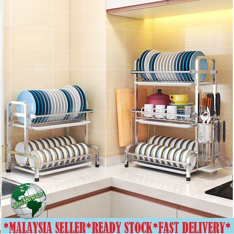 3 Layer Dish Rack Stainless Steel Dish Drainer Rack Kitchen Rack 2
