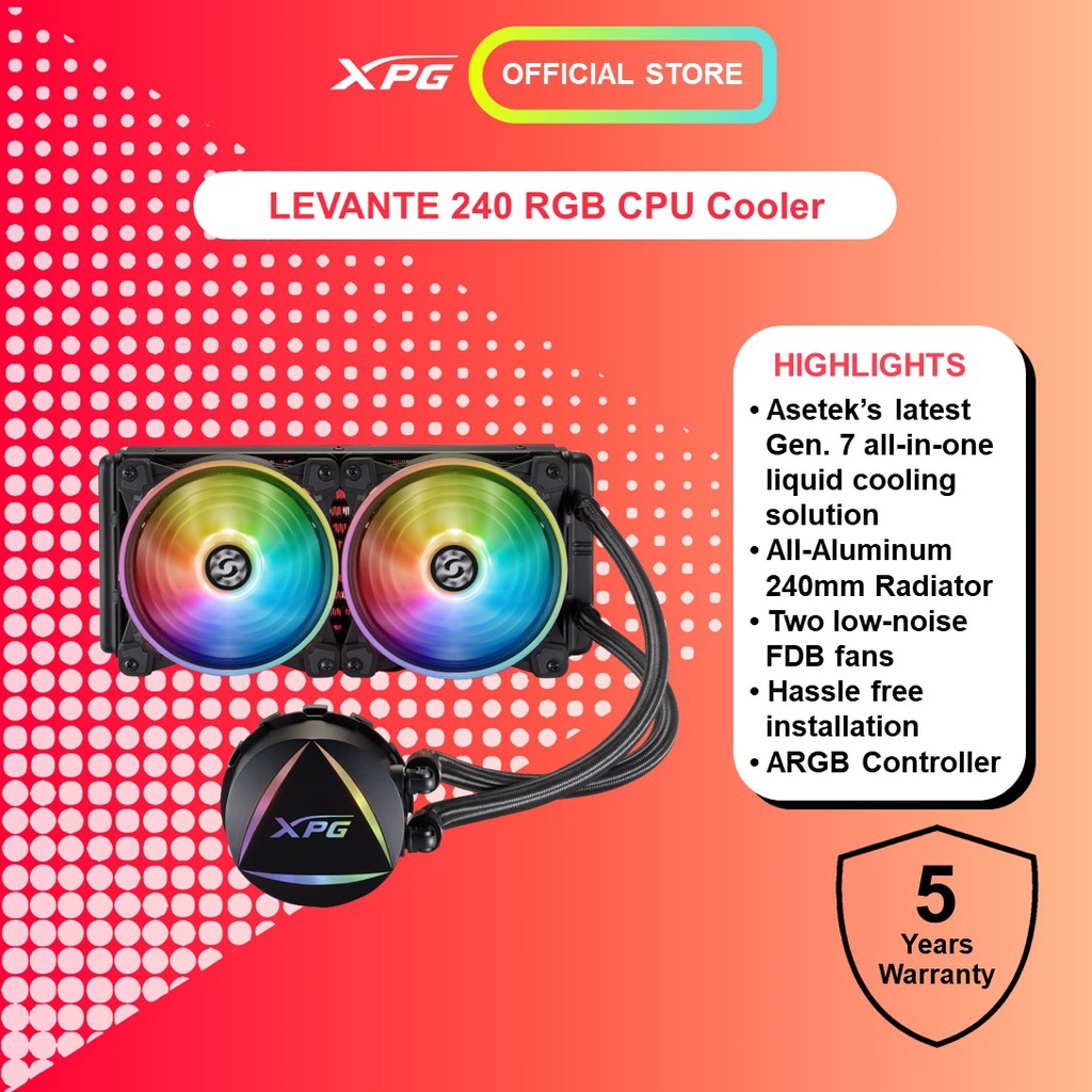 XPG LEVANTE ASETEK 240mm RGB Liquid CPU AIO Cooler Water Cooling