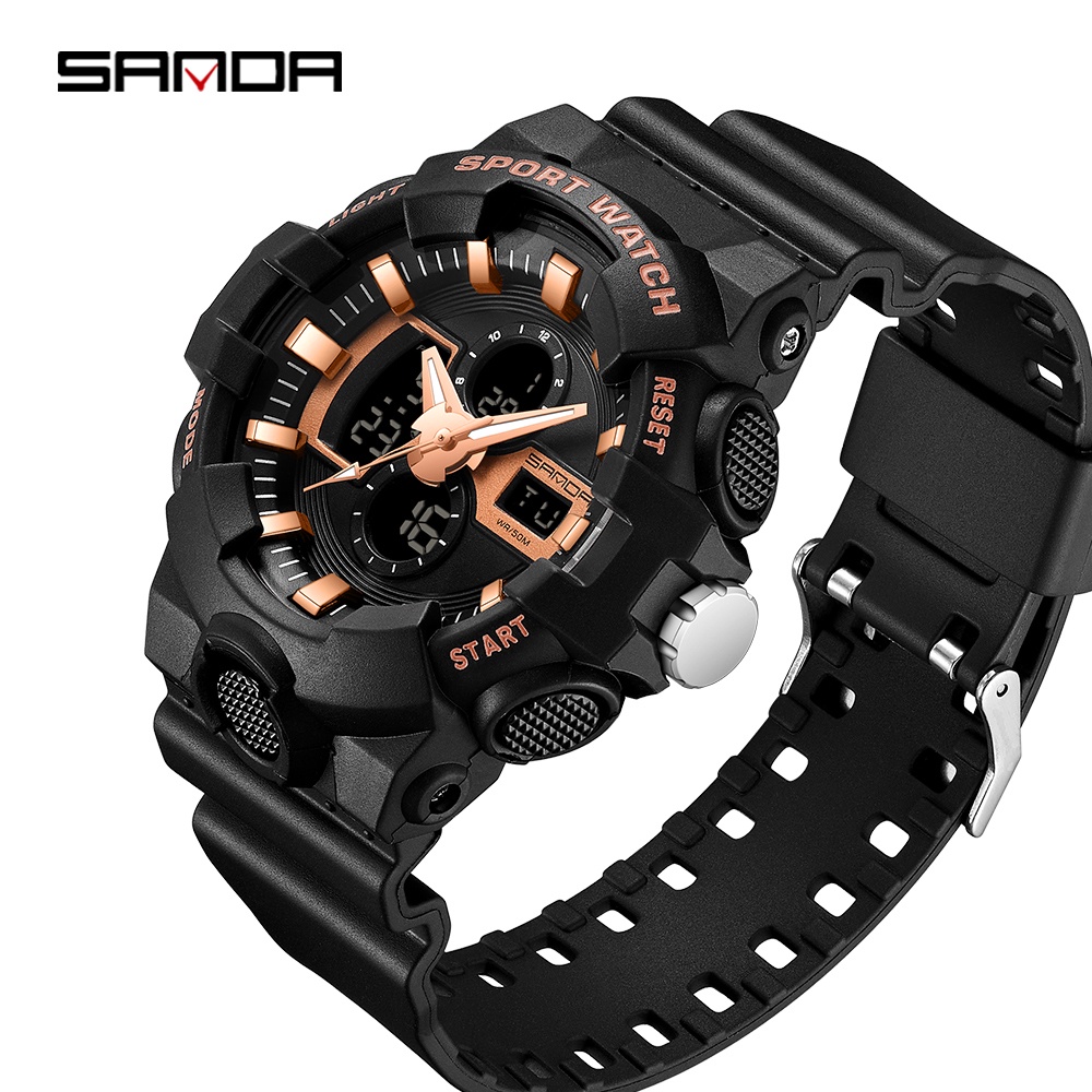 SANDA Men's Watch Dual Display LED Luminous Digital Watch Cool Luxury