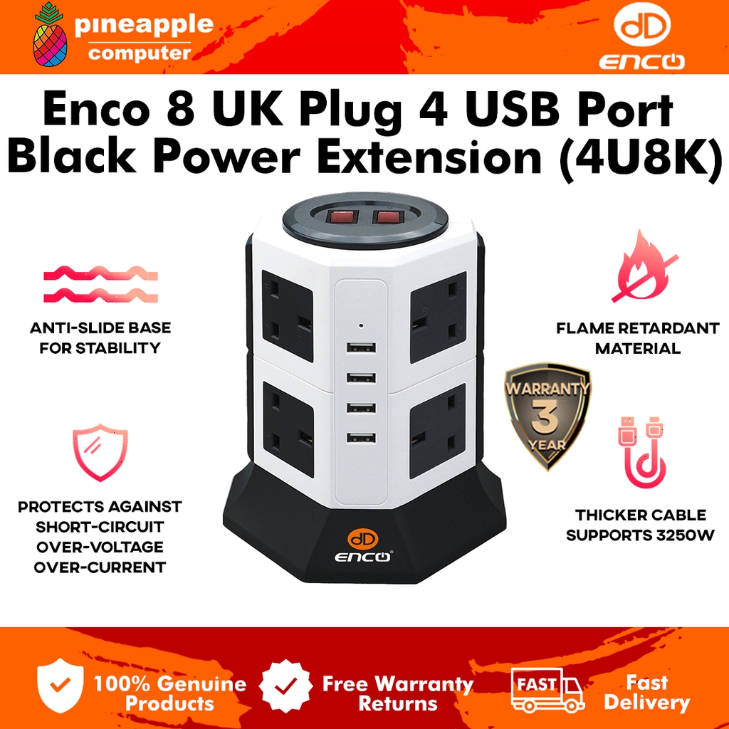 [Stand a chance to win PS5]ENCO Black Extension Plug Tower Surge
