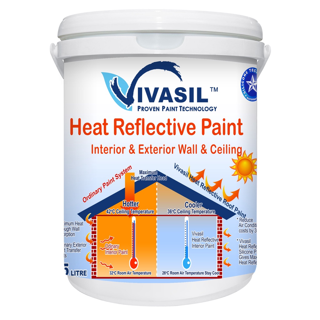 5 LITREWHITEVIVASIL HEAT REFLECTIVE BREATHABLE SILICONE PAINT FOR