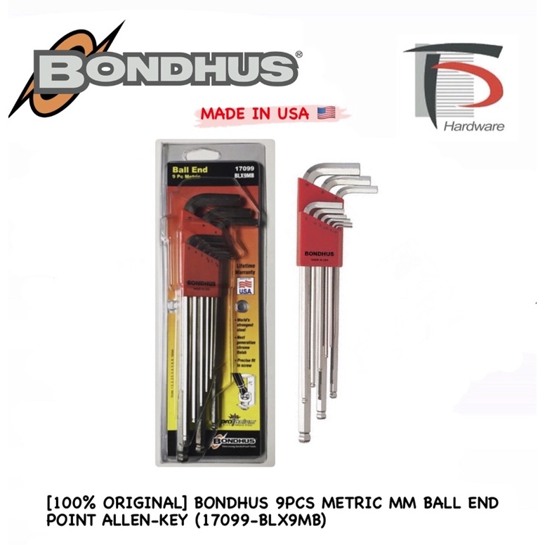 [100 ORIGINAL] BONDHUS 9PCS METRIC MM BALL END POINT ALLENKEY (17099