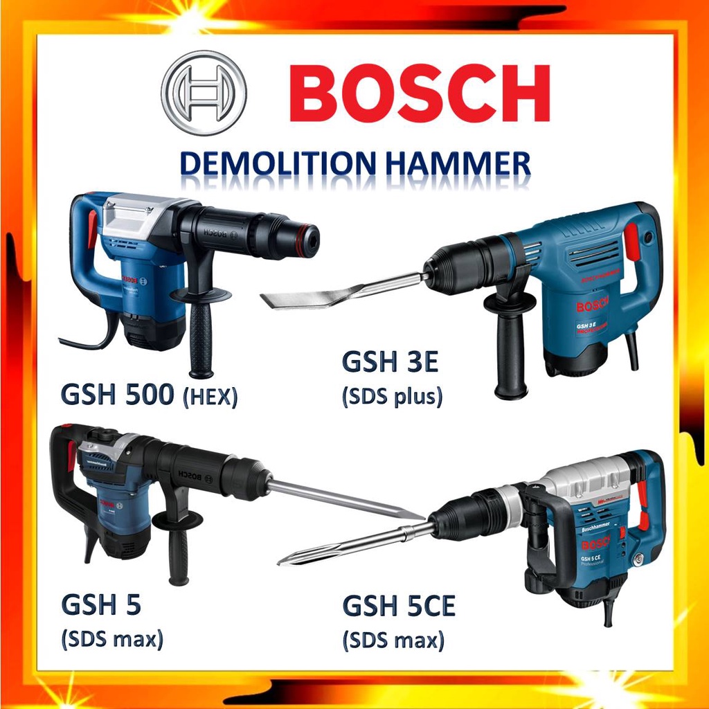 Bosch GSH3E Demolition Hammer, SDS Plus, 650W, 240V