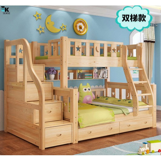 Solid Pine Wood Double Decker Bunk Bed Top and Bottom Bed can Separate