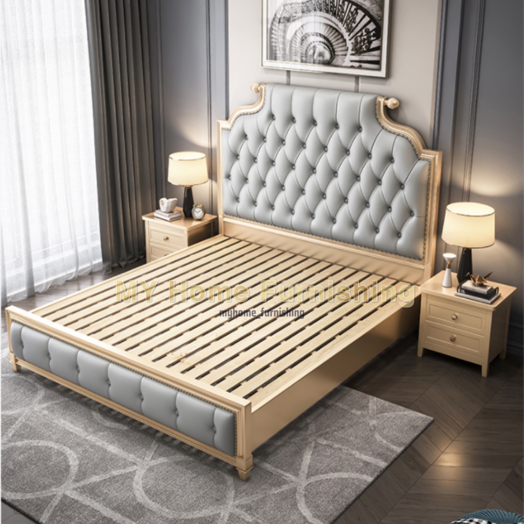 European Style Luxury Bed Frame With Soft Cushion Headboards Queen King