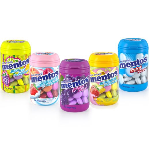 120g Mentos Bottle Chewy Dragees Candy Sour Mix / Yoghurt / Grape / Smoothie / Mint HALAL