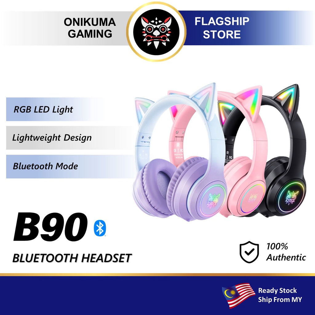 Onikuma B90 RGB Cat Ear Bluetooth 5.0 Headphone HiFi Stereo Sound Noise