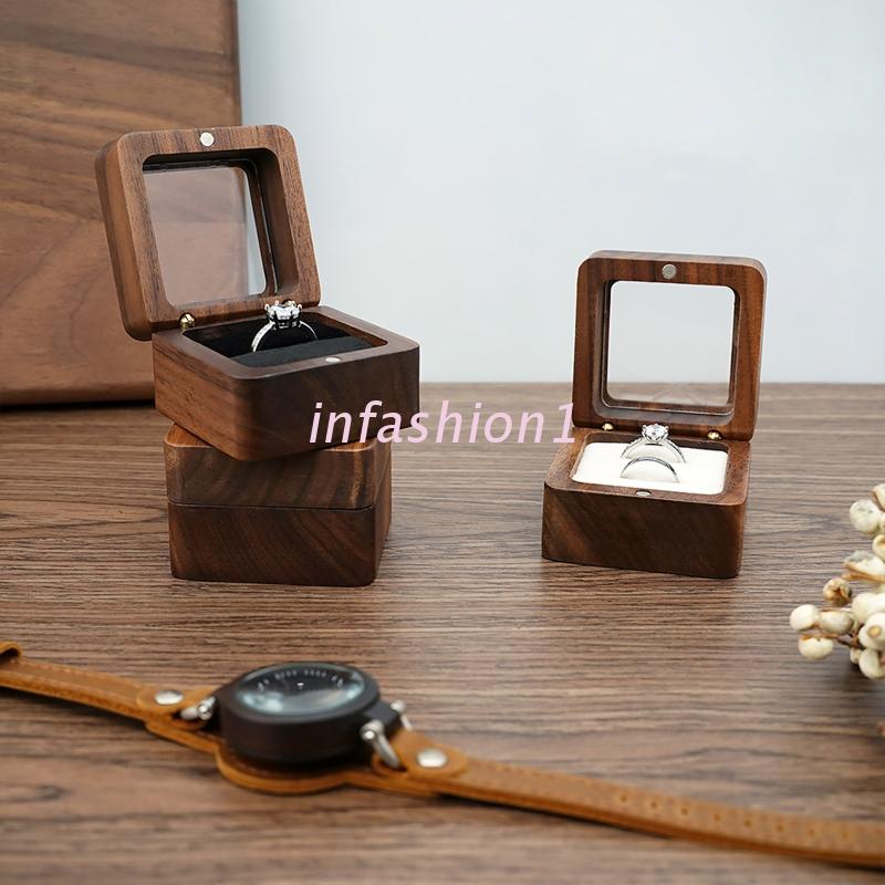 INF Wooden Wedding Rings Jewelry Organizer Travel Display Case Portable