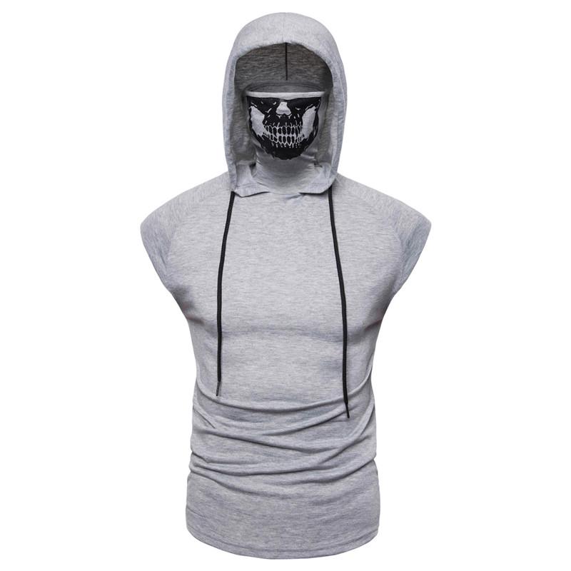 Elastic Fitness Men's Ninja Vest Cap Sleeveless Hooded Tshirt Mission