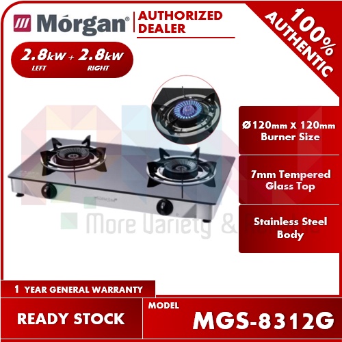2.8kW / 2 Burner Tempered Glass Gas Cooker / Stove MGS8312G