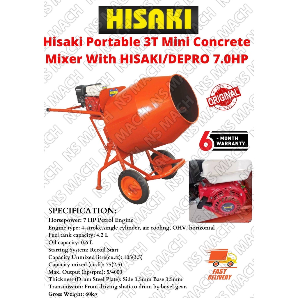 Hisaki Concrete Mini Mixer YMM350 c/w Depro Engine/3T Concrete Mixer