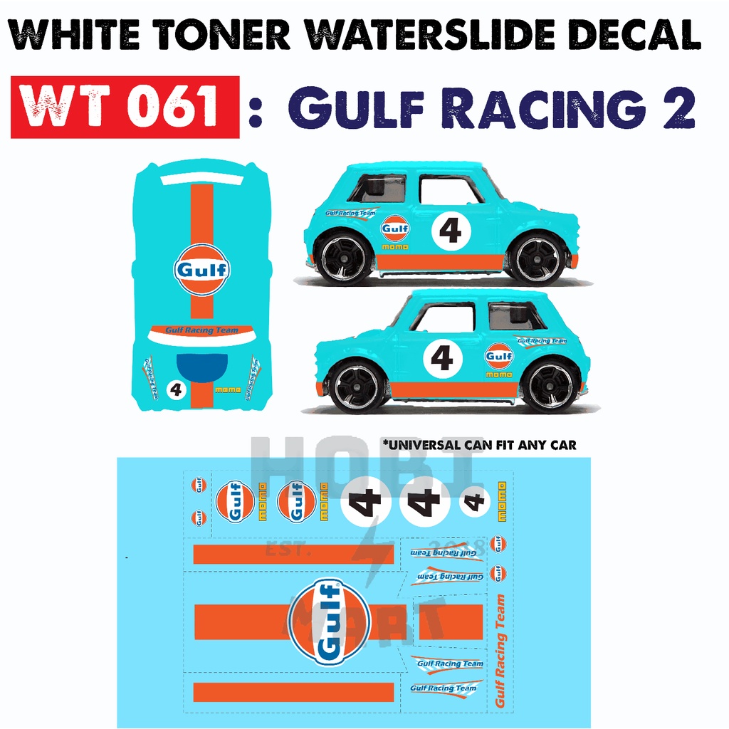Gulf racing Decals Hotwheels Tomica 164 diecast custom white toner