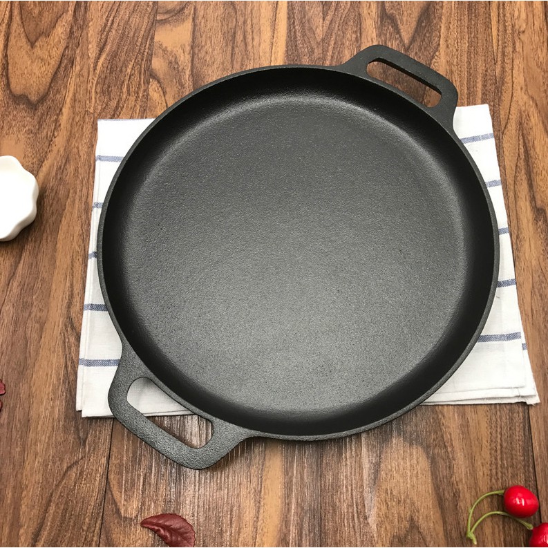 Pure Cast Iron Griddle / Round Flat Pan with 2 Handles Various Sizes