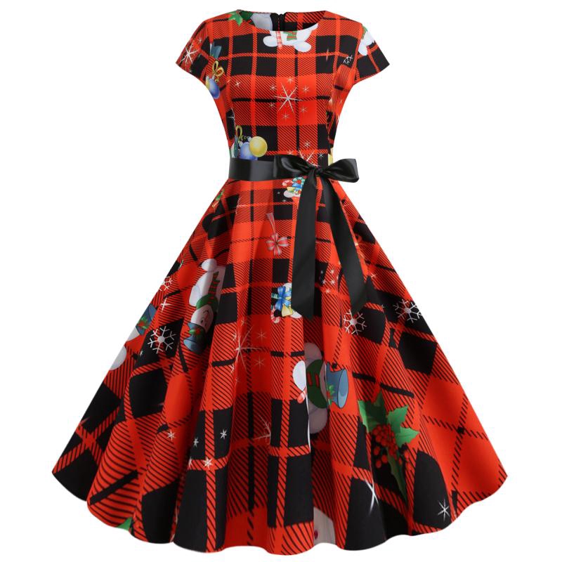 Dress For Christmas Party 2024 Red Plaid Xmas Women Christmas Dress Party Prom Dinner Midi Dresses