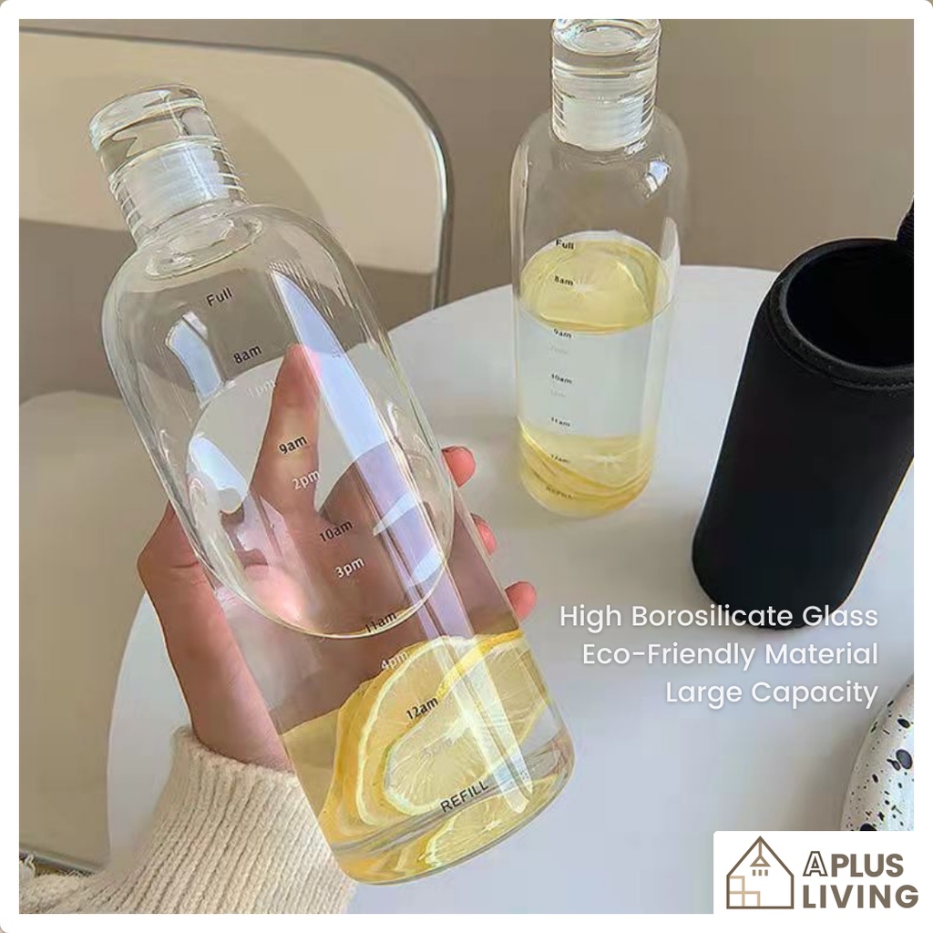 750ml/500ml Ins Transparent Glass Water Bottle Eco Friendly Thicken