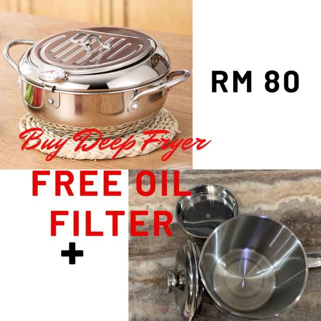 COMBO Deep Fryer + Oil Filter Ready Stock Malaysia ( Stainless