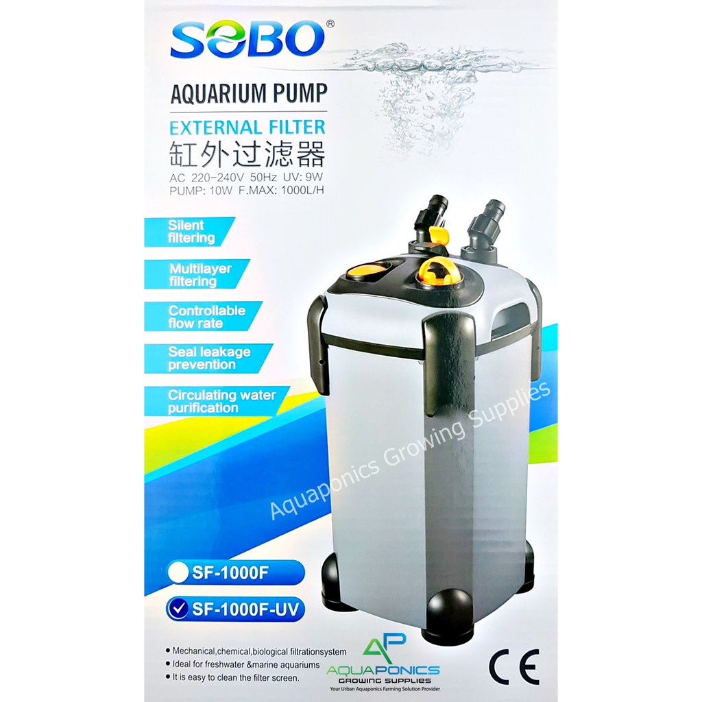 SOBO Canister External Filter + UV Light with Aquarium Pump 1000L/Hr 10watt SF1000FUV Shopee