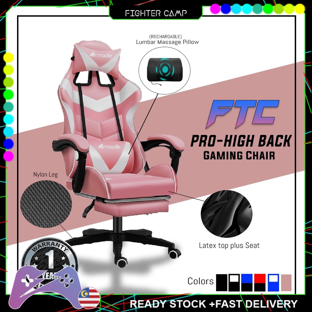 FTC ProHigh Back Gaming Chair with Footrest +Lumbar Massage +Latex top