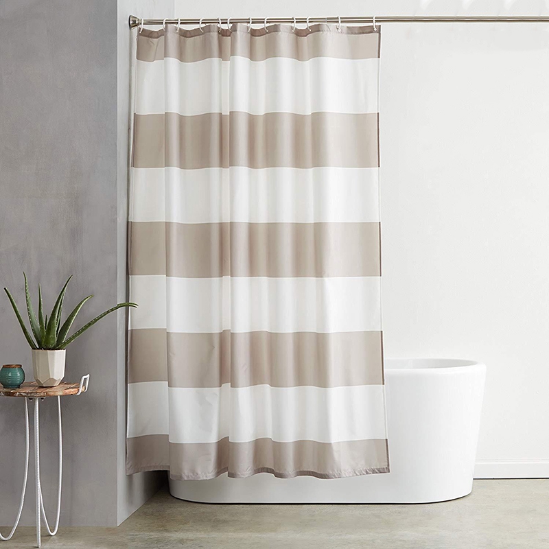 Mold and Mildew Resistant Shower Curtain with 12 Hooks Gray Stripe Rust