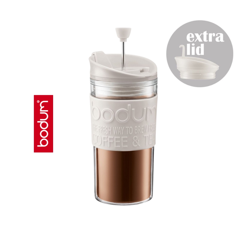 BODUM Acrylic Travel Press with Extra Lid, 350 ml, (Black/ Red / White