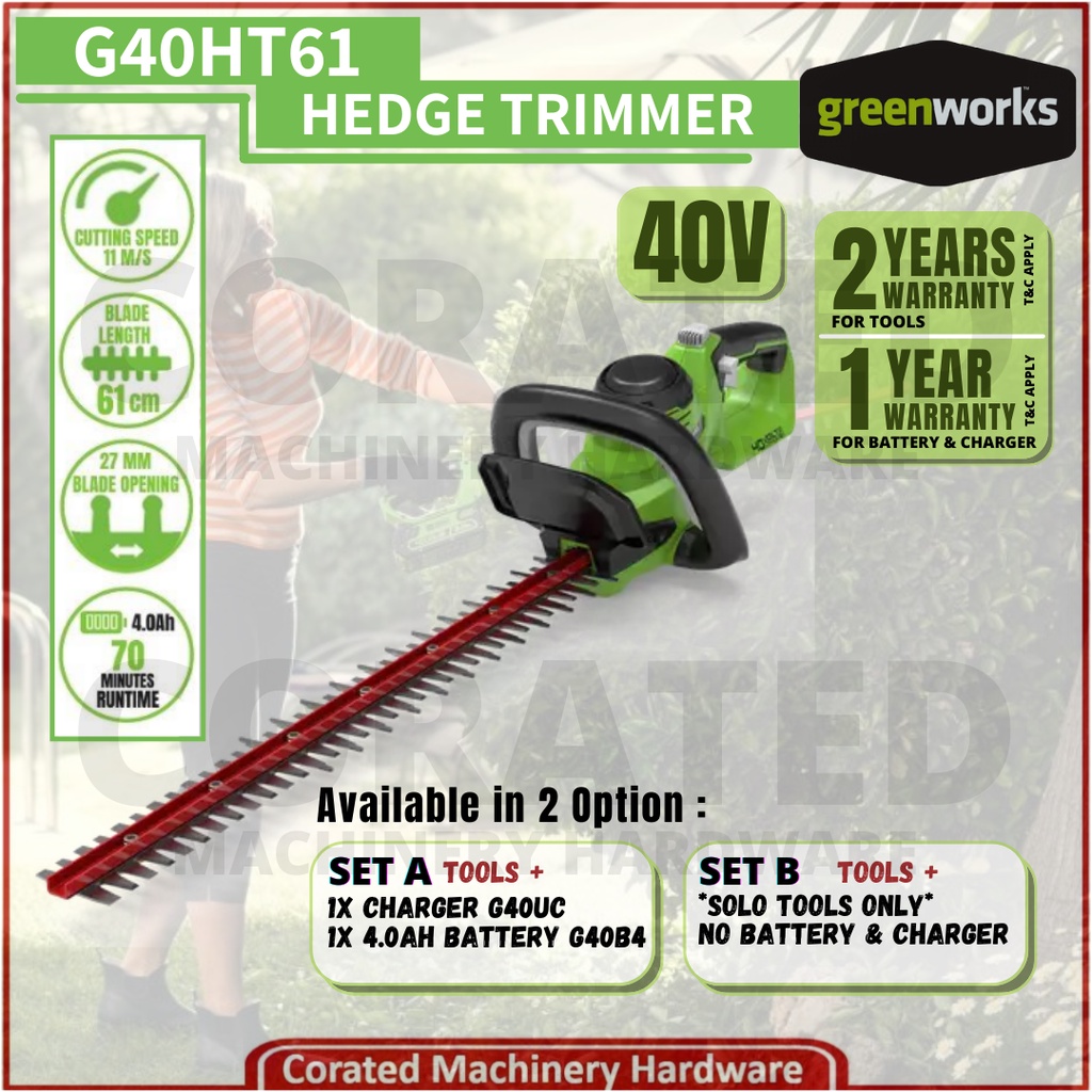 [CORATED] Greenworks G40HT61 40V 24'Cordless Hedge Trimmer(2 Year