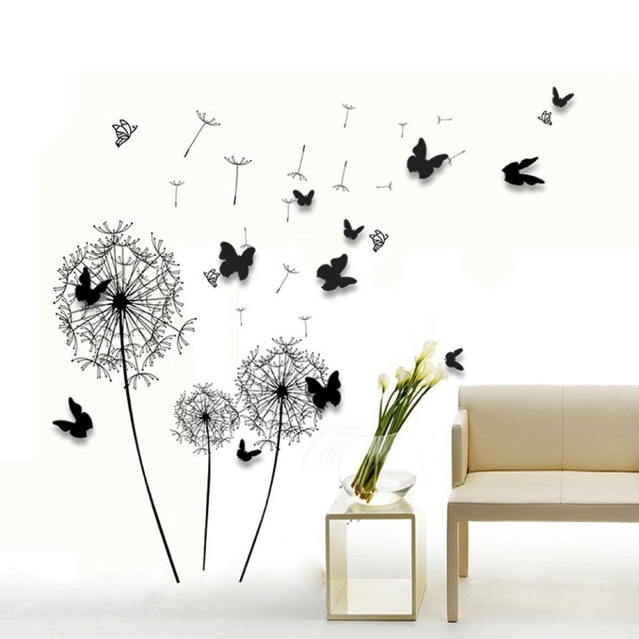 Walplus Combo Black Dandelion with 3D Black Butterflies Wall Sticker