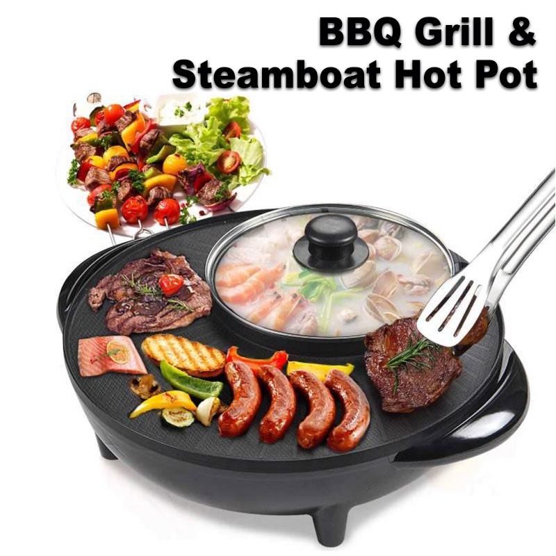 MYHOMEZ (42cm) Bbq Grill & Steamboat Hot Pot Shabu Roast Fry Pan (1500W