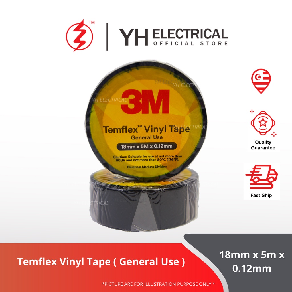 3M TEMFLEX VINYL TAPE WAYAR TAPE (PC) / Normal Tape (BLACK) ELECTRIC