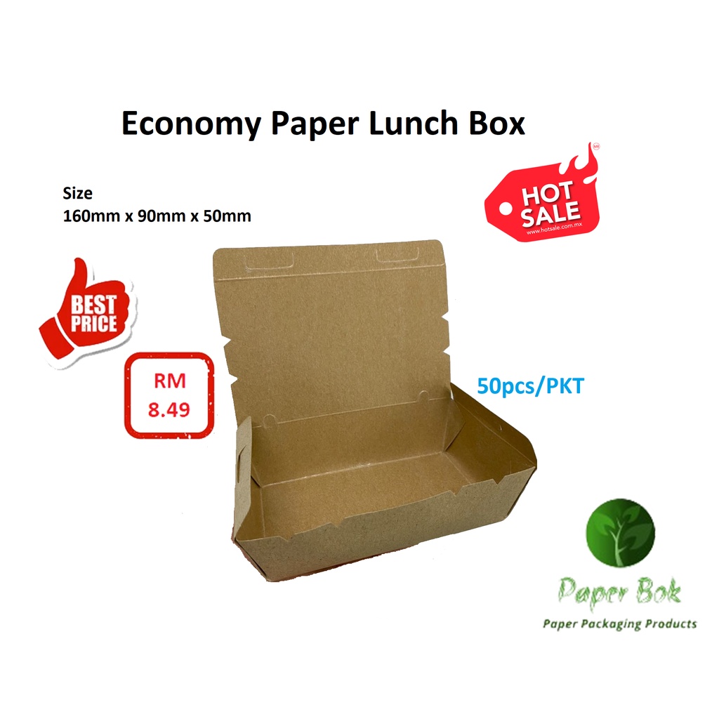[50pcs] ECONOMIC Disposable Paper Lunch Box / Take Away Food Packaging Paper Box / Food Delivery