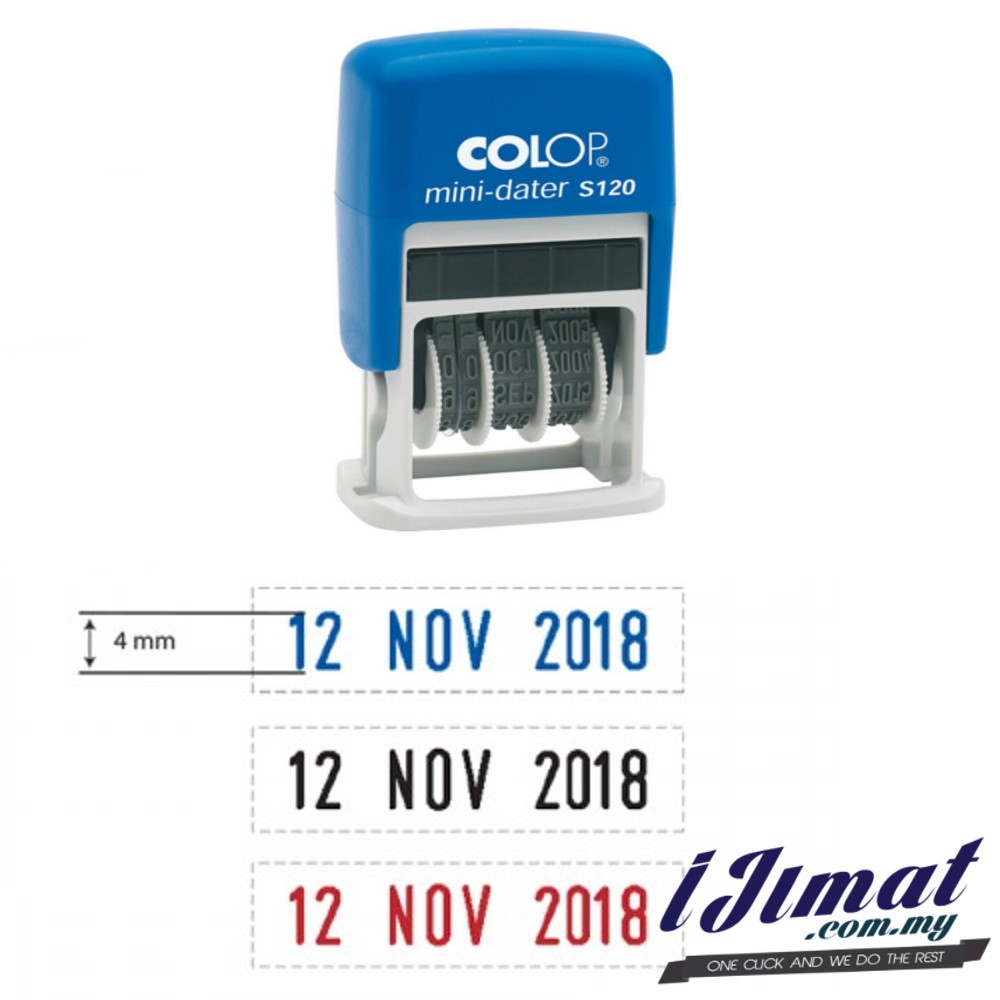 COLOP Mini Dater S120 Self Ink MiniDater Pre Ink date stamp (Blue Ink, Black Ink, Red Ink) Self