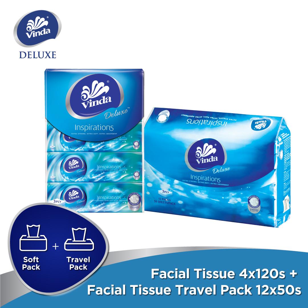 Vinda Deluxe Soft Pack Facial Tissue Large 3ply (4x120s) + Vinda Deluxe