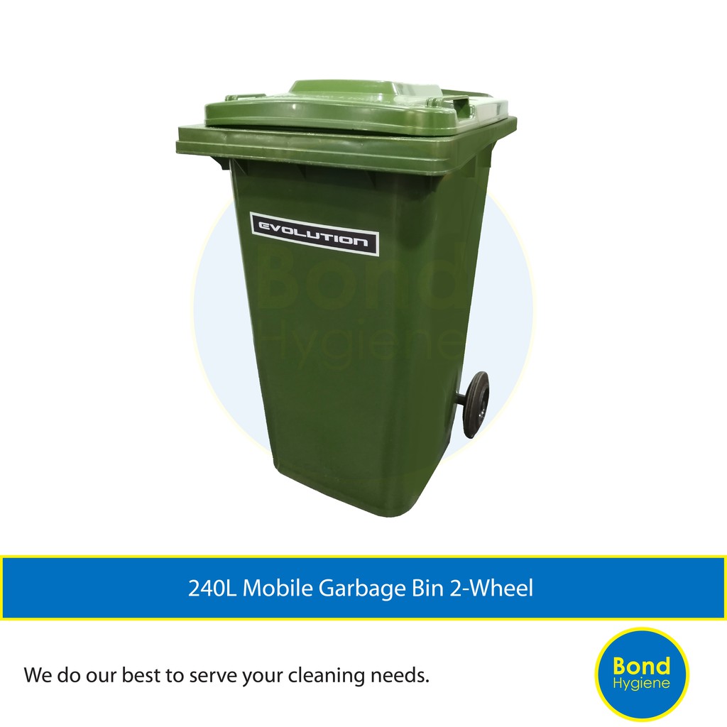 240L Mobile Garbage Bin 2Wheel, Tong Sampah Beroda, Wheelie Bin, Wheel