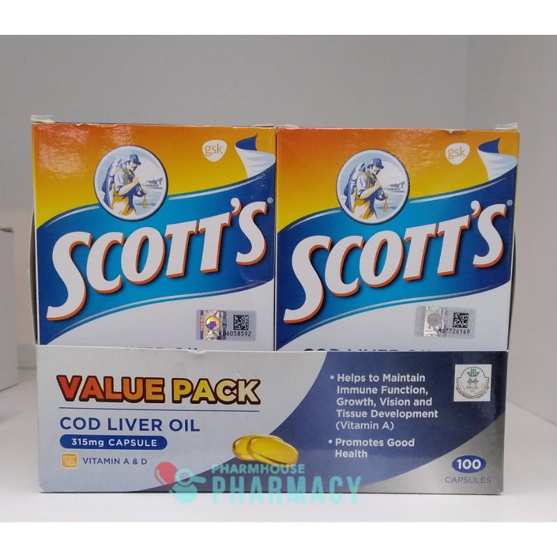 Scott's Cod Liver Oil 315mg Capsule Twin Pack (100's x 2) Shopee Malaysia