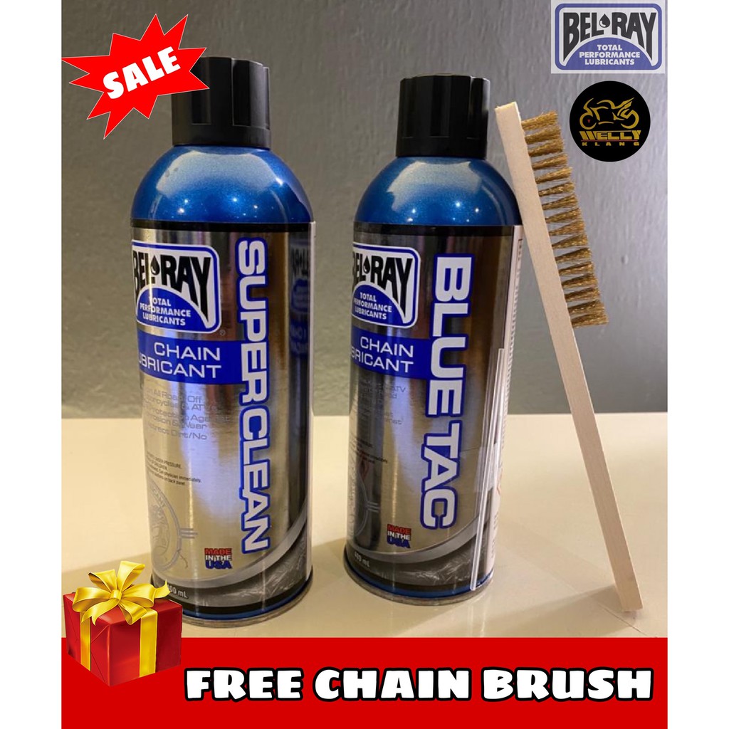 Belray Bel Ray Motorcycle Super Clean Chain Lube Blue Tac 400ml 175ml FREE Chain Brush Shopee
