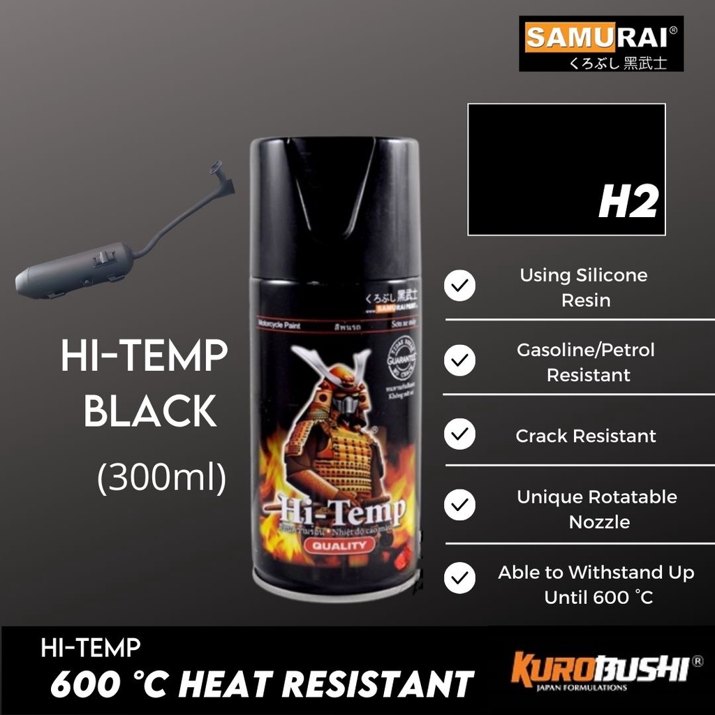 Samurai Hi Temp Spray Paint Black H2 Aerosol Spray Cat Tahan Panas