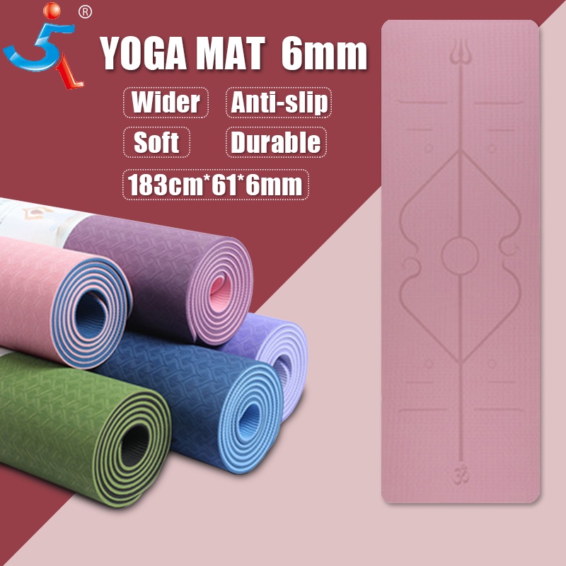 Yoga Mat AntiSlip Premium Latihan Fitness Mat Pilates Workout Tpe Bahan 183cm x 61cmx6mm