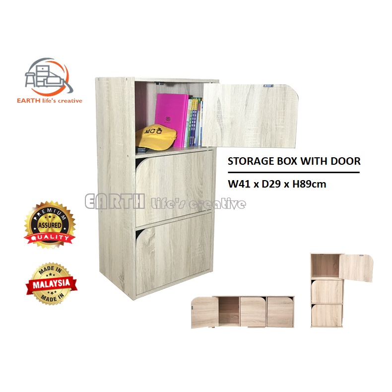 EARTH 3 Shelf Storage Box With Door/3 Shelf Color Box with Door/3 Tiers