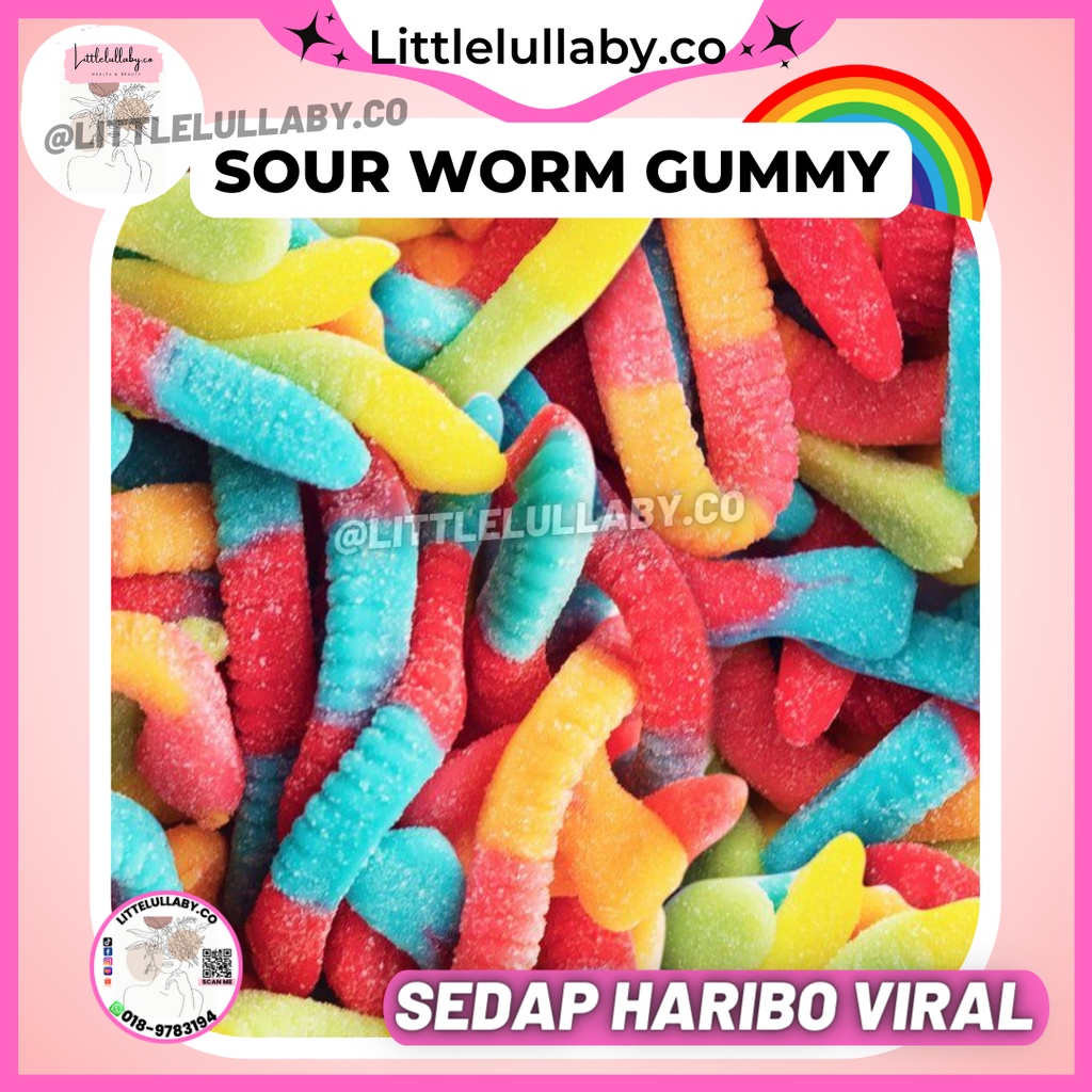 [Sour Worm] Sweet Sour Candy Halal Gummy Bebeto Haribo Snack Gummi Jelly Jajan GulaGula Coklat
