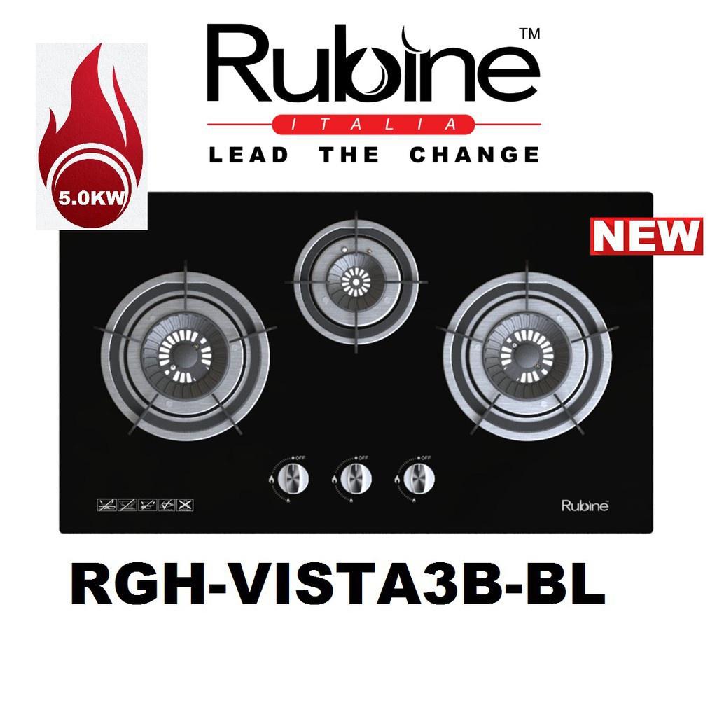 Rubine Hob RGHVISTA3BBL Built In Gas Hob Gas Stove Kitchen Hob Dapur