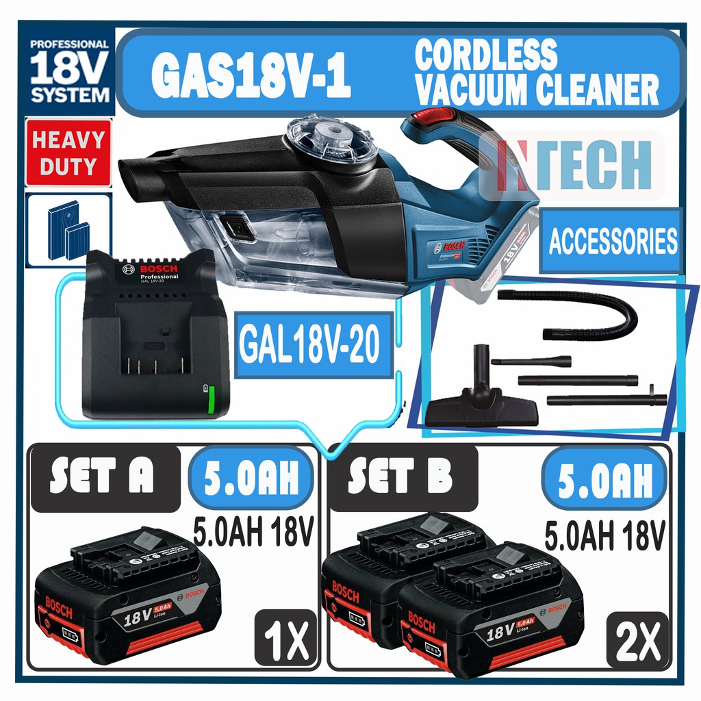 BOSCH GAS18V1 / GAS18V1 CORDLESS VACUUM CLEANER 18V C/W GAL18V20