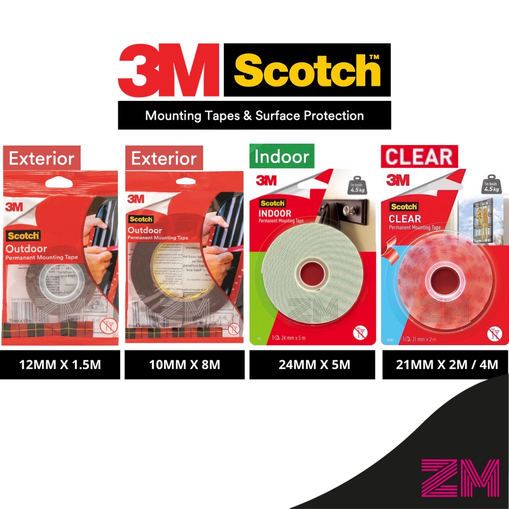 3M SCOTCH Indoor / Clear / Outdoor Permanent Double Sided Mounting Tape