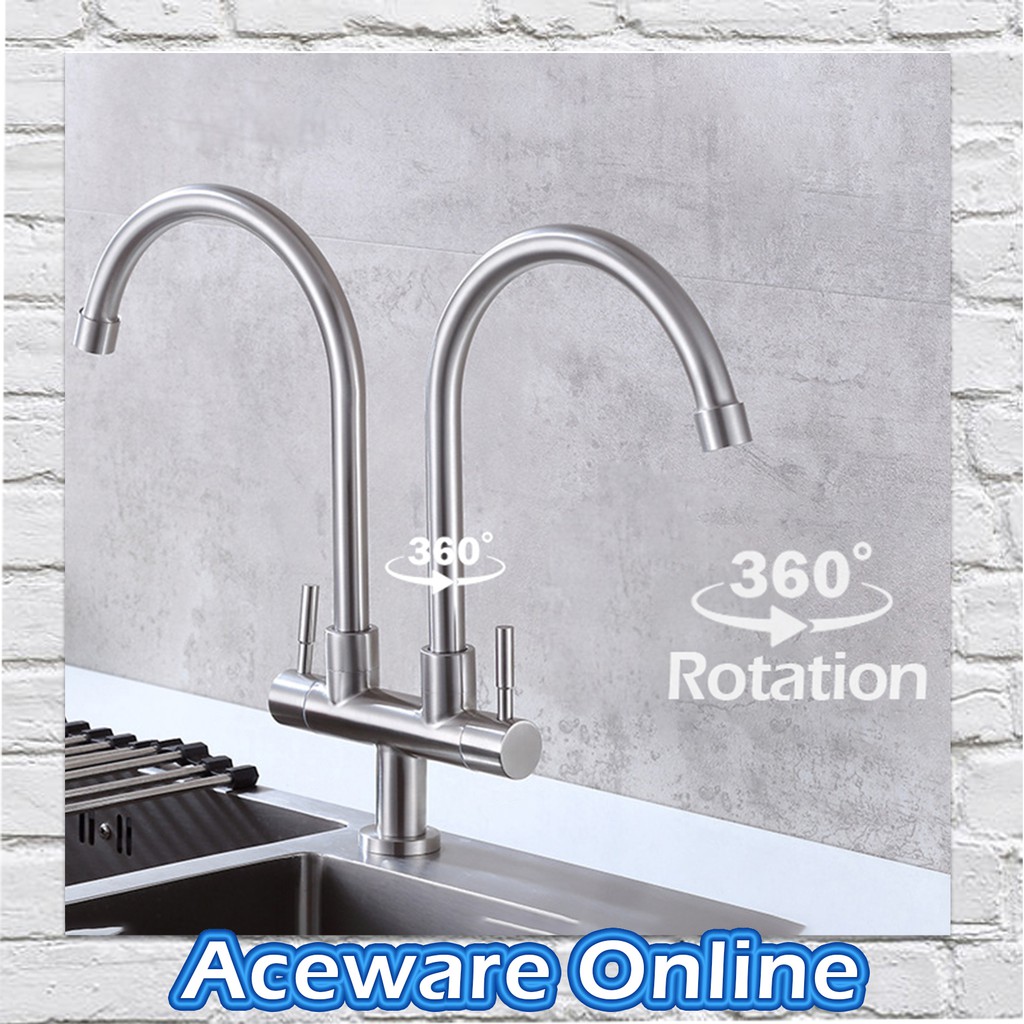 AT304542SS Atocco 304 Stainless Steel Twin Double Pillar Mounted Tap