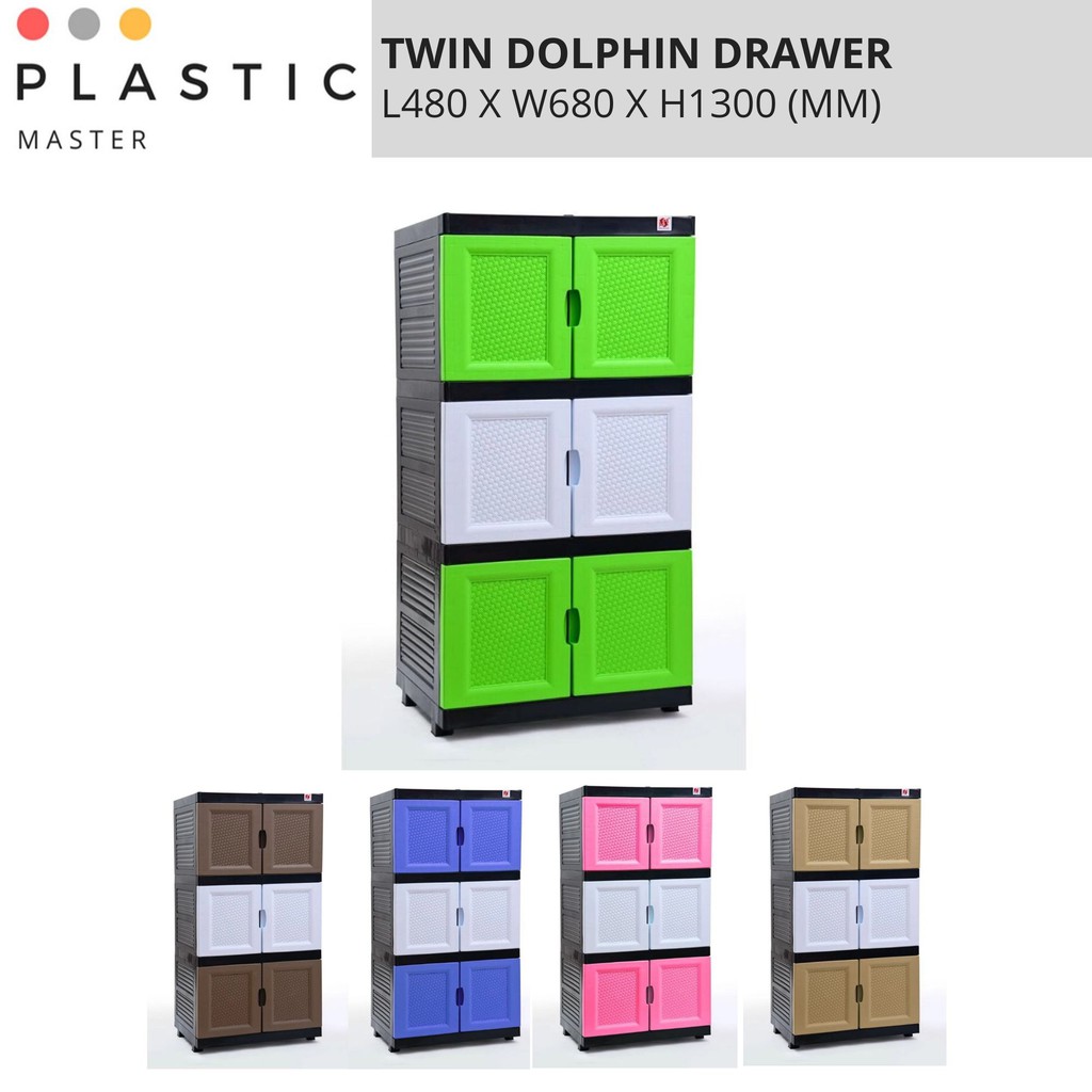 3 Tier Plastic Drawer, Storage Twins Dolphin, Kiwi 5 different