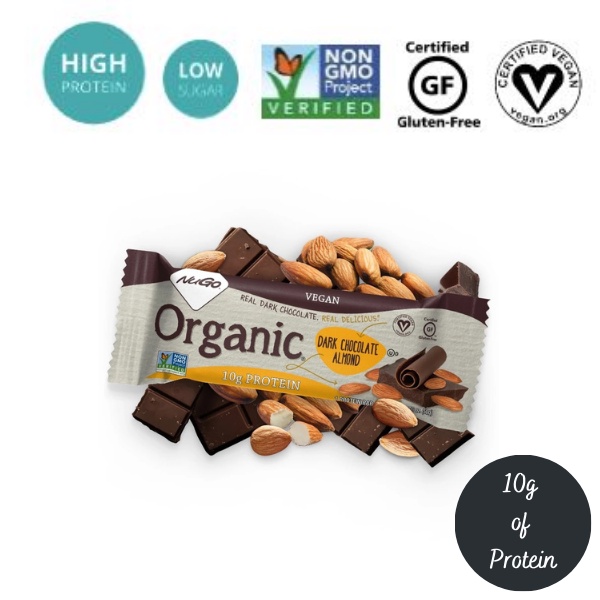 NuGo Vegan Gluten Free Organic Dark Chocolate Almond 10g High Protein x