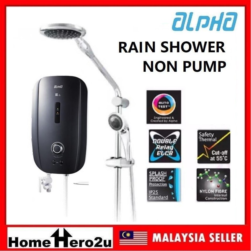 Alpha AS2E Water Heater with Rain Shower (Black) Homehero2u Shopee Malaysia