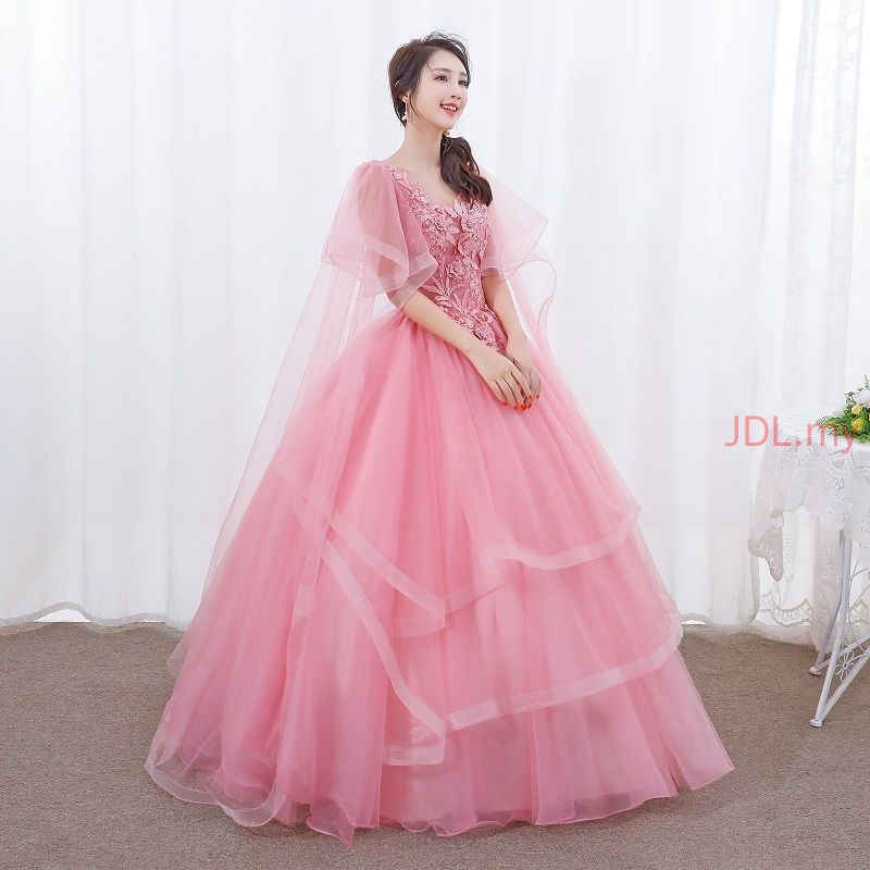 Pink Emcee Prom Dinner Full Dress Long Evening Maxi Dress Gaun Pengantin Pakaian Makan Malam