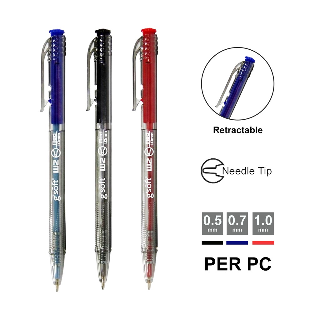G'SOFT W2 Retractable Semi Gel Ink Ball Pen (0.5mm / 0.7mm / 1.0mm