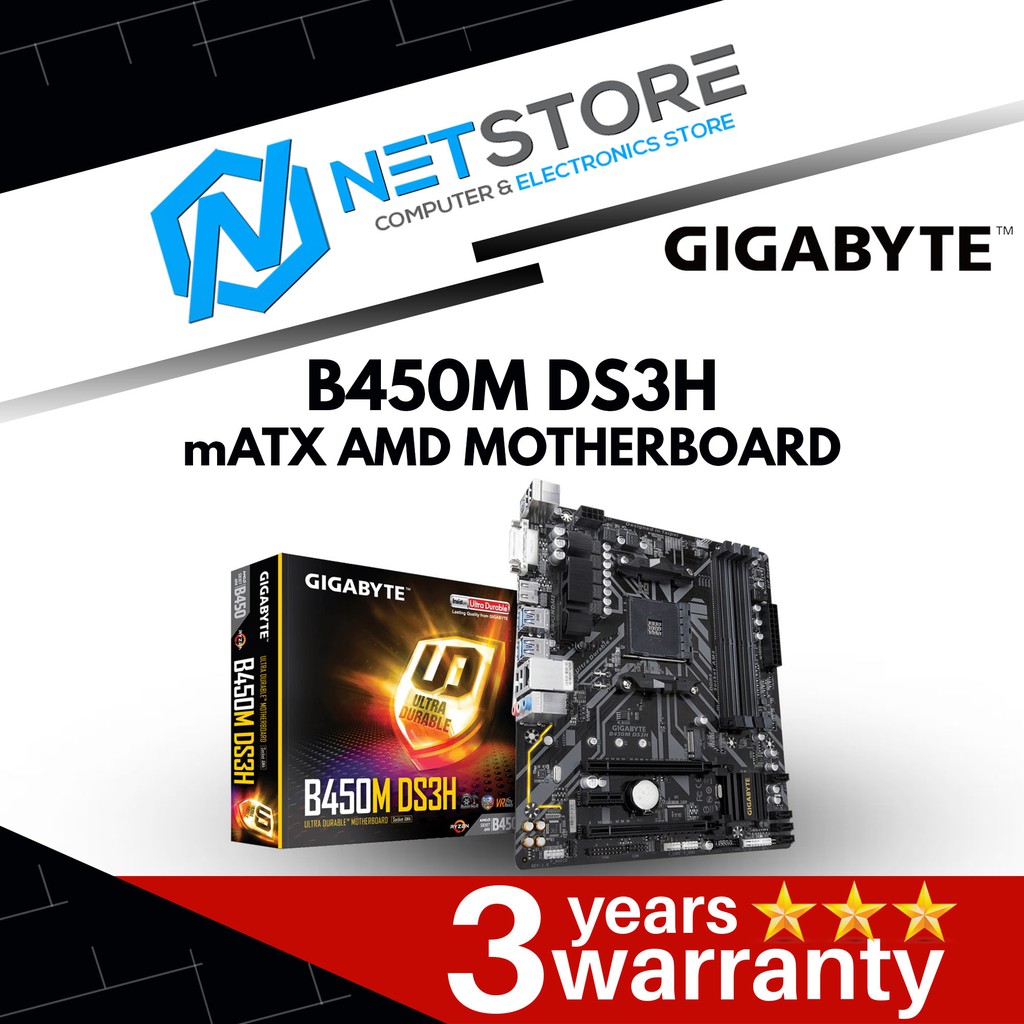 GIGABYTE B450MDS3H AMD B450 Ultra Durable mATX Motherboard B450M DS3H